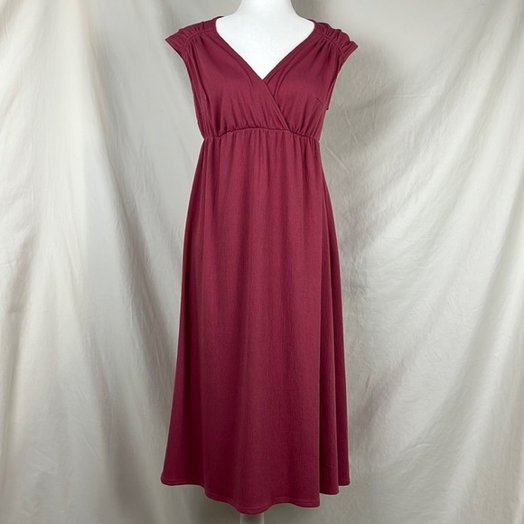 Isabel Maternity Pink Empire Waist Midi Dress - Picture 1 of 7
